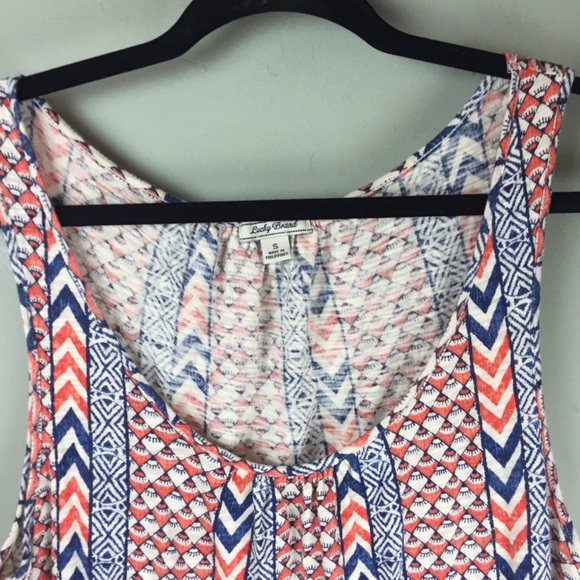 Lucky Brand Chevron Print Curved Hem Sleeveless Scoopneck Midi Sun Dress Small - Picture 4 of 9